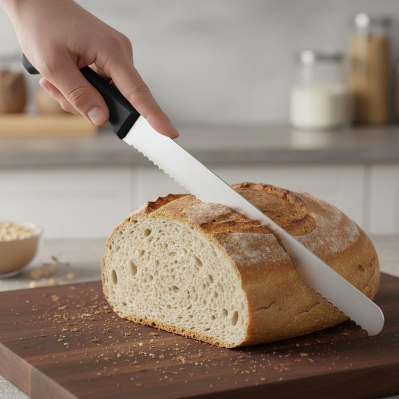 Kitchen master سكين خبز مسنن من الفولاذ المقاوم للصدأ 12 بوصة - أسود - Image 4